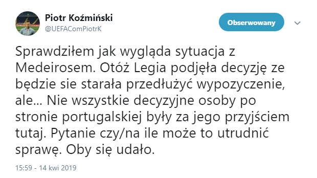 Legia PODJĘŁA decyzję w sprawie Medeirosa